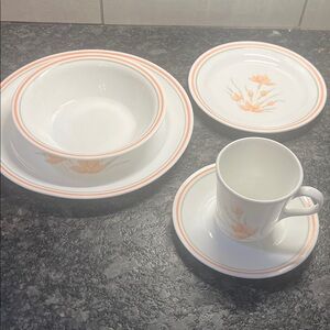 Peach Floral Service for 1.  Corelle by Corningware.